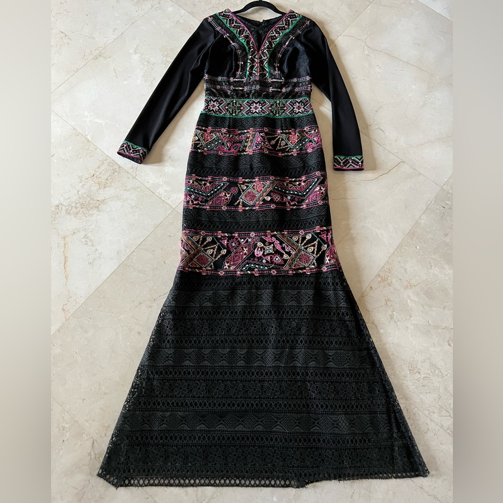 Tadashi Shoji Black and Pink Maxi Dress